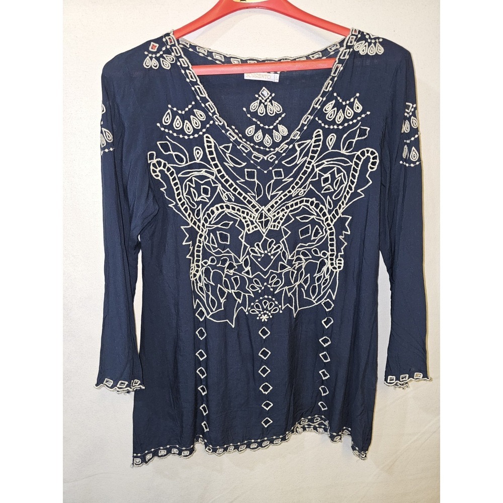 Women's Navy Blue Keyhole Sorrento Top Size Large